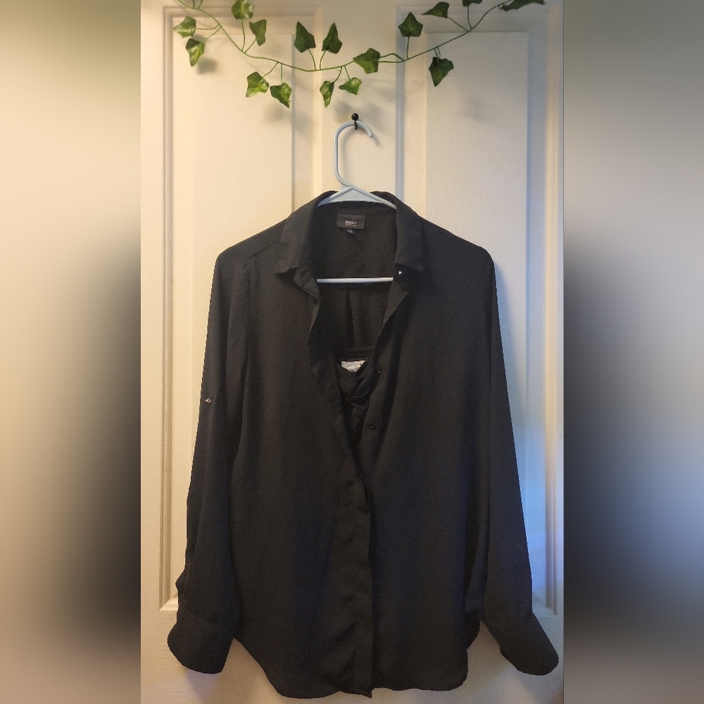 Black Button Up w/a Spaghetti Strap Black Top
